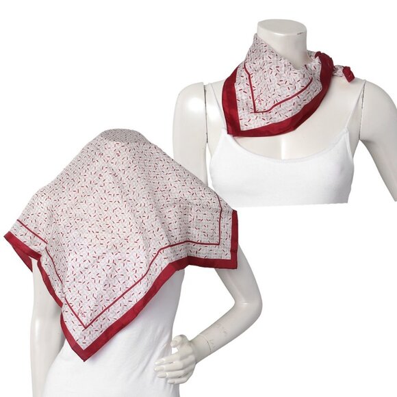 Vintage ECHO Square Silk Scarf Dash Dot Design Maroon Red White - Picture 1 of 7